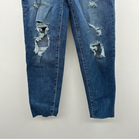 Old Navy O.G. Straight High Rise Dark Wash Distressed Ankle Jeans Sz 0 - Picture 3 of 12